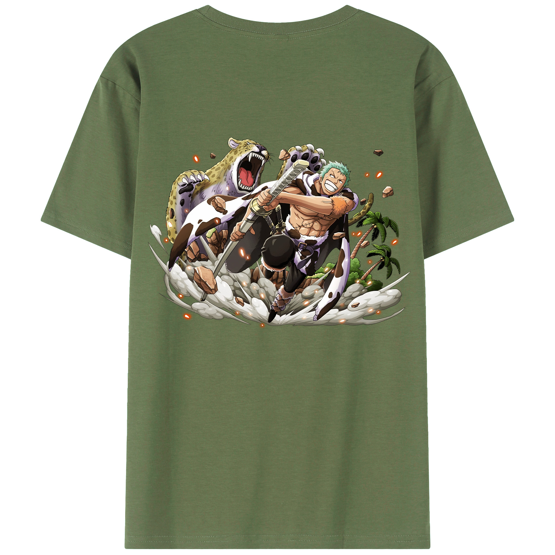 ワンピース ロロノア・ゾロ ONE PIECE Roronoa Zoro 綿100％ メンズ半袖Tシャツ（バックプリント） 通気性